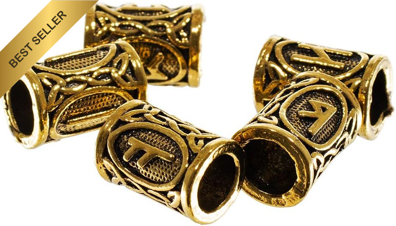 Viking Runes Beads – 14 X 10 Millimeter Crafting Beads for Jewelry or Hair (5 Pa