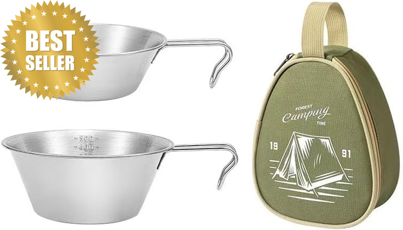 Stainless Steel Sierra Cup with Storage Bag, 2Pcs Set (300Ml+500Ml) - Cooking an