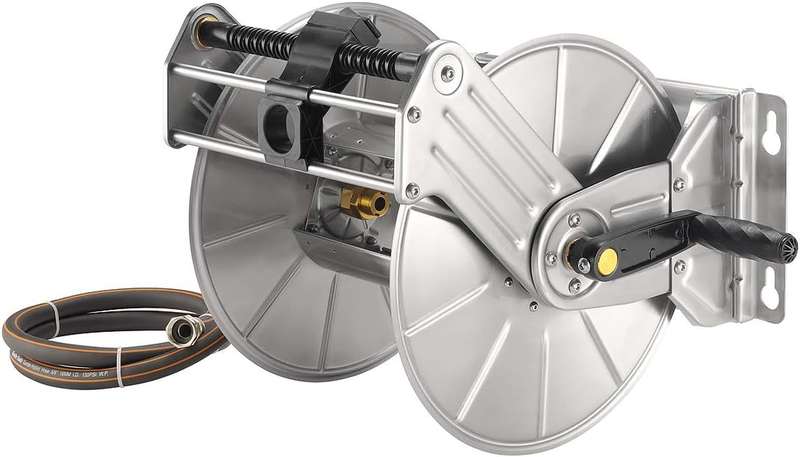 Stainless Steel Garden Hose Reel Heavy Duty, Wall/Floor Mounted Metal Water Hose