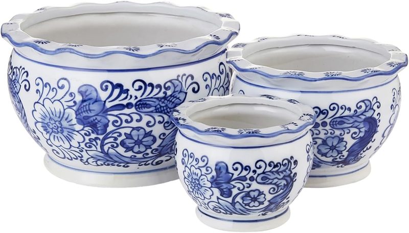 Blue and White Planters, Succulent Pots Ceramic Plant Pots Indoor with Drainage