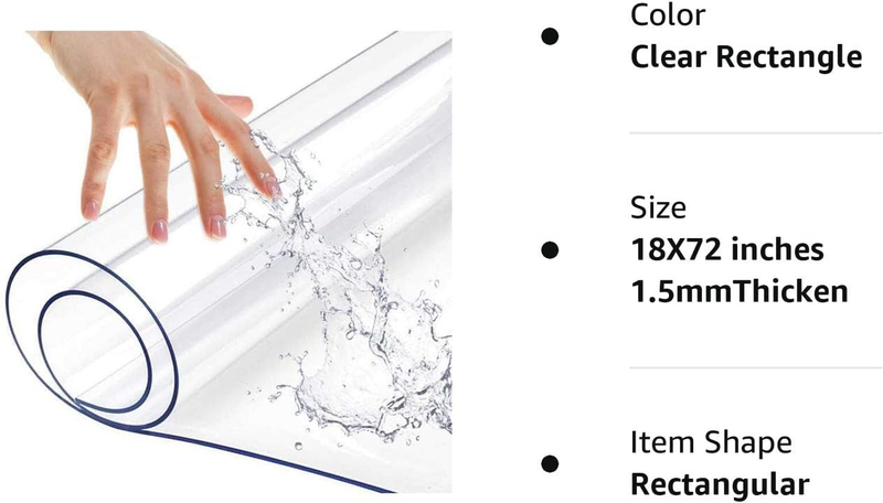 1.5Mm Thick 18X72 Inch Clear Table Cloths Cover Glass Acrylic Bench Entryway Scr