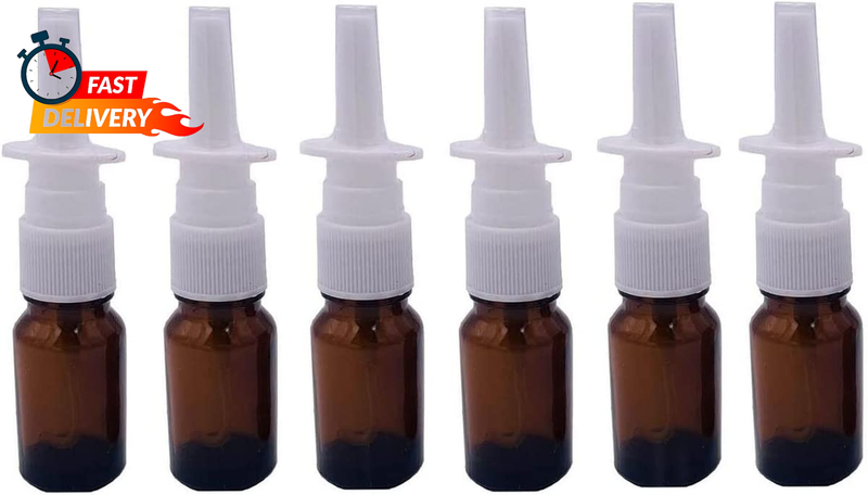 XINGZI 6PCS Travel-Sized 5ML Empty Refillable Amber Glass Nasal Spray Bottle