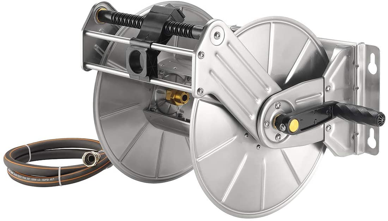 Garden Hose Reel Retractable With Crank 150 Feet 5/8" Hose Capacity Silver NEW