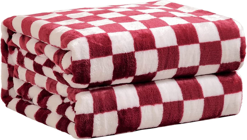 Checkered Flannel Fleece Throw Blanket Soft Cozy Checkerboard Grid Print Chessbo