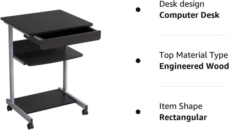 Mobile Computer Desk Cart, Small Rolling Laptop Desk PC Table Workstation with D