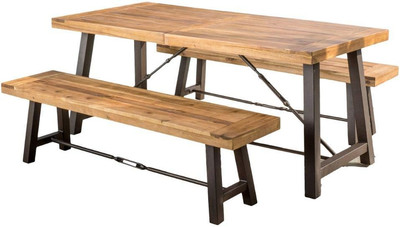 Countryside Inn Acacia Wood Dining Set, 3-Pcs Set, Teak Finish