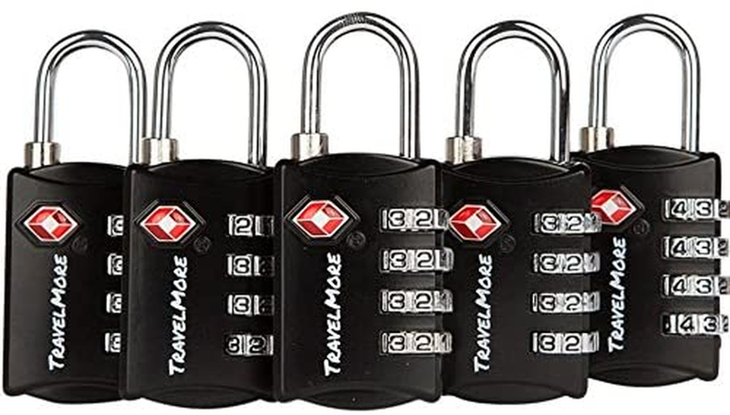 5 Pack TSA Luggage Locks 4 Digit Combination Heavy Duty Set Your Own Padlocks