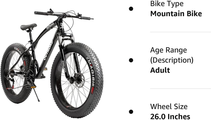 Outroad Fat Tire Mountain Bike with 26 Inch Wheels, 21 Speed with High Carbon St