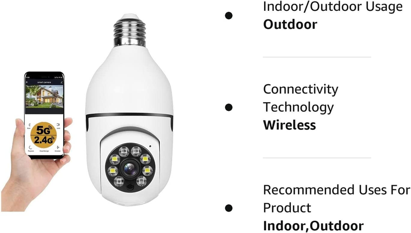 Wireless Wifi Light Bulb 1080P Security Cameras Wireless Outdoor, 360 Degree Ind