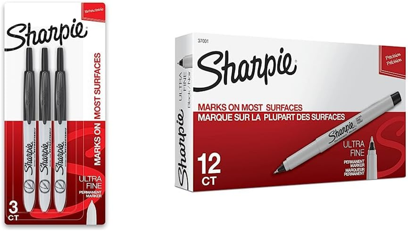 SHARPIE Retractable Permanent Markers, Ultra Fine Point, Black, 3 Count & Perman