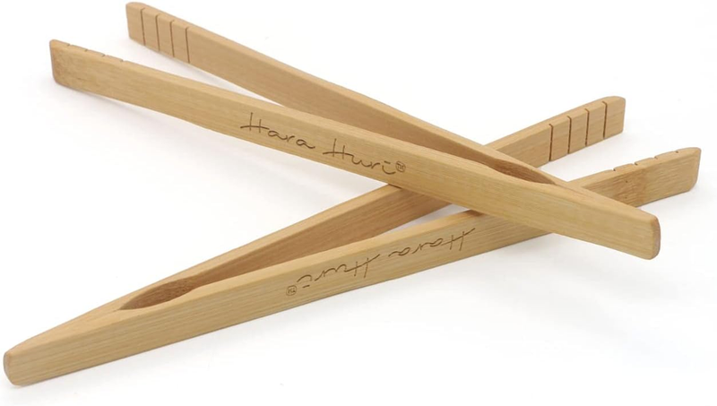 Set-Of-2 Natural Toaster Tongs, Bamboo Tongs, Wooden Tongs, 8-Inch-Long Toast Gr
