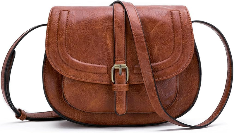 Vintage Leather Saddle Bag Purse for Women, Small Crossbody Bag with Adjustable
