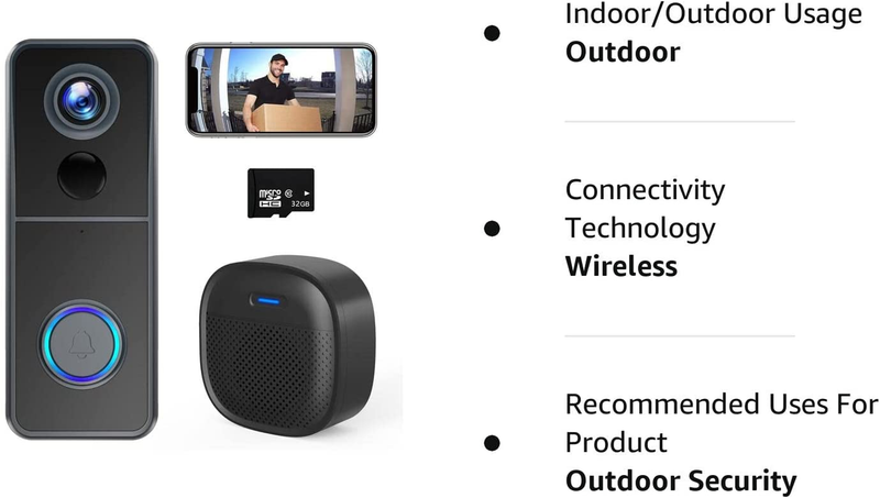 Wifi Video Doorbell Camera, Wireless Doorbell Camera with Chime, 1080P HD, 2-Way
