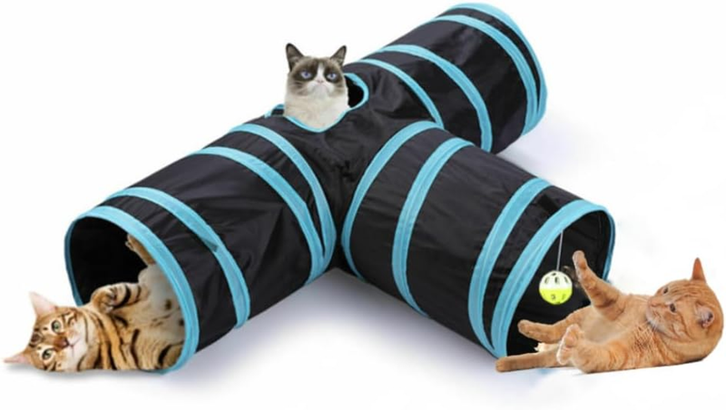 Cat Tunnel,3 Way Tubes Built-In Crinkle Ringing Paper,Collapsible Pet Tunnels fo