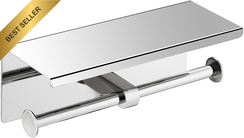 Toilet Roll Holder, Double Toilet Paper Holder with Phone Shelf, 8K Mirror Shiny