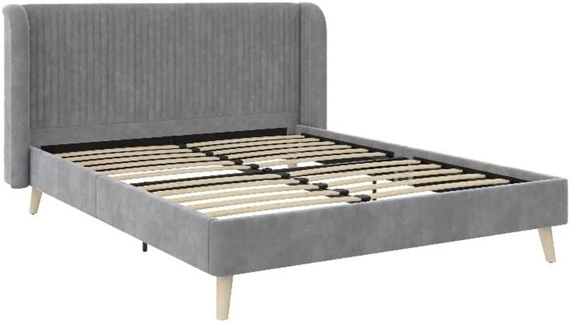 Holly Upholstered Wingback Bed Frame, Queen, Light Gray Velvet