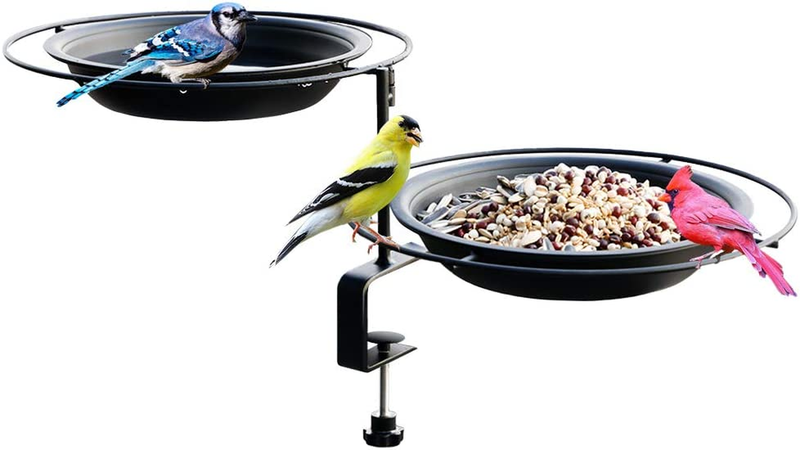 Apartment Deck Rail Bird Feeder & Bird Bath, Balcony Removable Metal Tray 8"