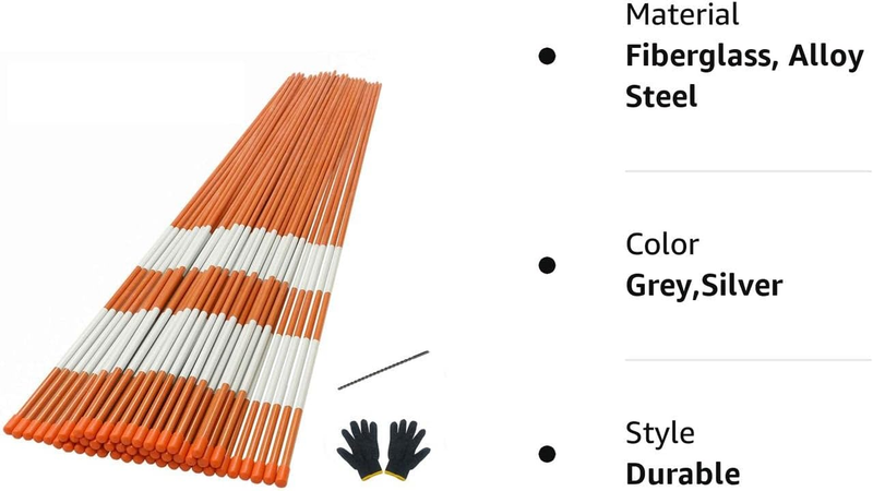 50PCS 48 Inch Driveway Marker Set 5/16 Inch Dia Fiberglass Reflective Snow Stake