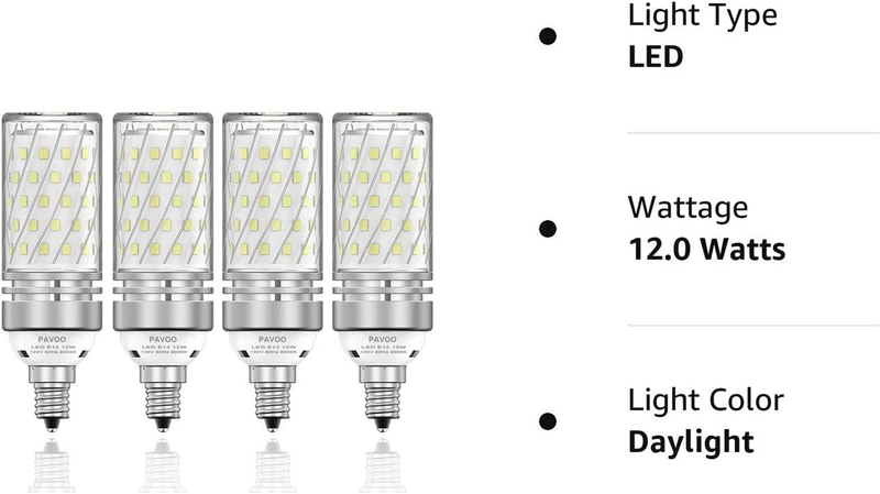 E12 LED Light Bulbs, 12W LED Candelabra Bulbs 100 Watt Equivalent, 1200LM, 6000K