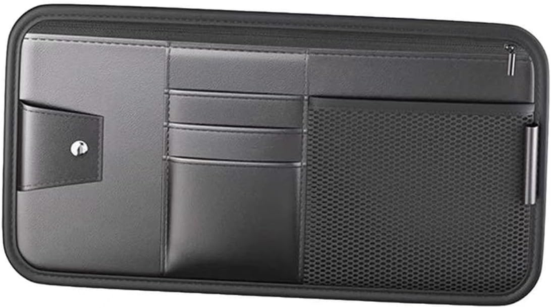 Car Sun Visor Organizer with Glasses Holder, Visor Storage Pouch with Card Slots
