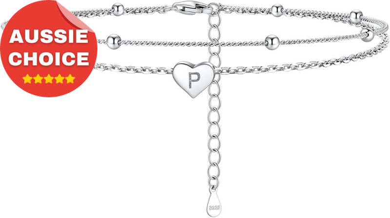 925 Sterling Silver Heart Initial Anklet Beaded Design for Women Jewelry