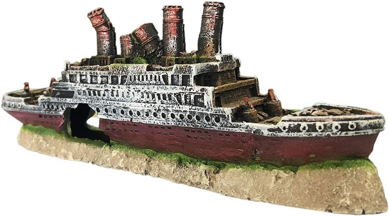 Aquarium Titanic Shipwreck Decorations - Fish Tank Resin Material Pirate Ship De