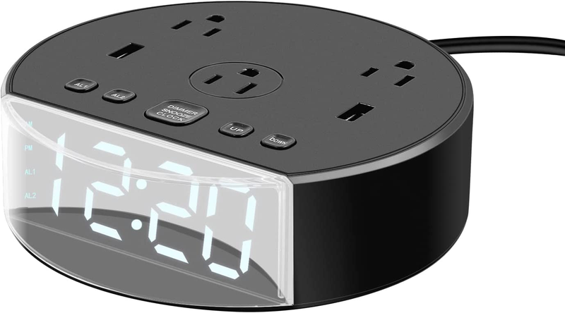 Alarm Clock with USB Charger and Outlets, Power Strip Surge 