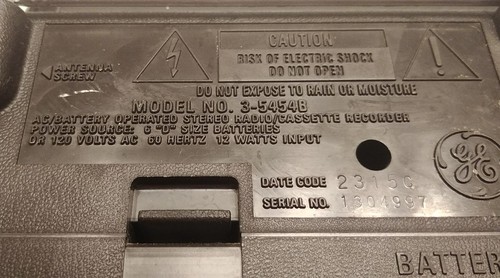 Vintage Portable GE General Electric 3-5454B Boombox AM FM Cassette Stereo Radio