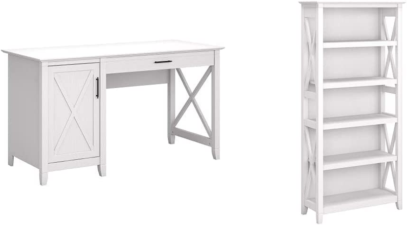Key West Computer Desk with Keyboard Tray and Storage, 54W, Pure White Oak & Key