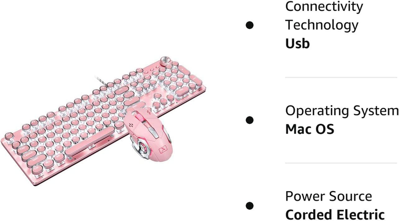 Mechanical Gaming Keyboard and Mouse Combo, Retro Steampunk Vintage Typewriter-S