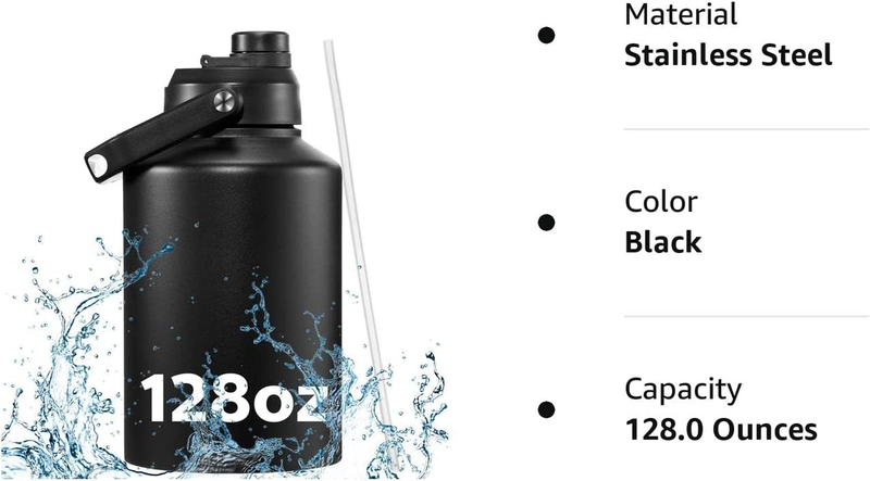 128 Oz Large Insulated Water Jug One Gallon Vacuum Water Bottle