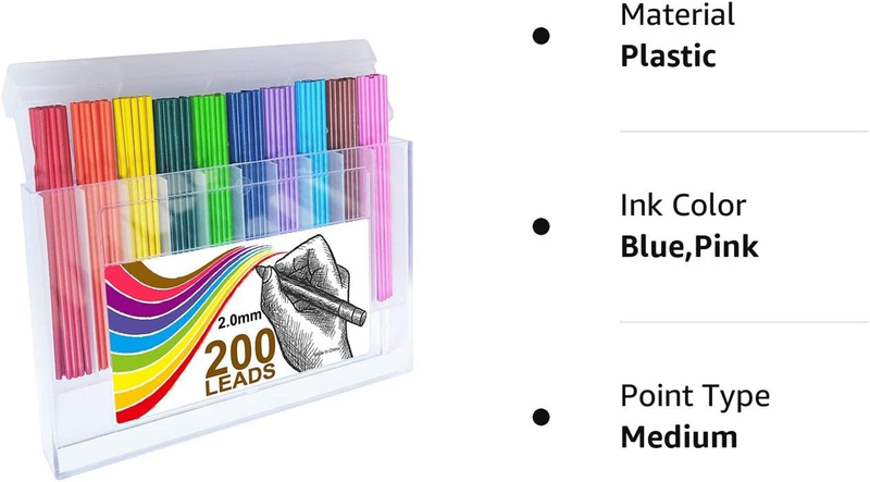 200Pcs Colored Lead Pencils 2.0 Mm Mechanical Pencil Lead 10 Unique Colored Penc