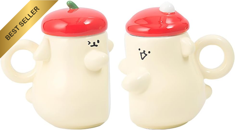 Creative Couple Mugs Set, Ceramic Mugs with Lids, Cute Hugging Cartoon Coffee Cu
