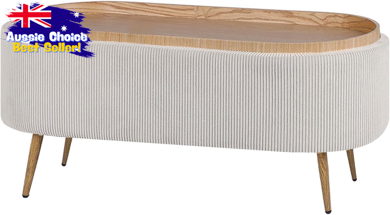 ESME Cream Corduroy Storage Ottoman Bench, Modern Home Decor, Soft Seat