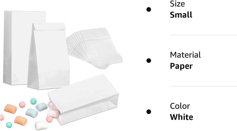 200 Pieces White Paper Bags Paper Lunch Bags Grocery Bag, Mini Paper Bags Small