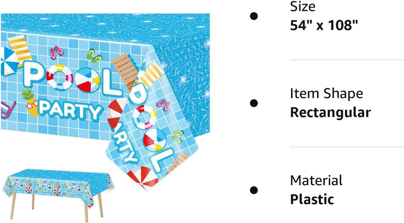 3 Pieces Pool Party Tablecloths for Summer Beach Decorations Plastic Disposable