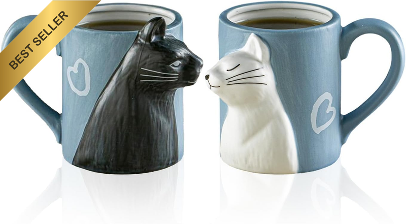 Kiss Matching Mugs, Kiss Cat Coffee Couple Mug Set, Ceramic Tea Mug Cup Gift Set