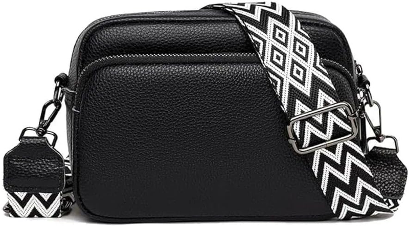 Triple Zip Genuine Leather Crossbody Bag, Waterproof Small Camera Bag Purse for