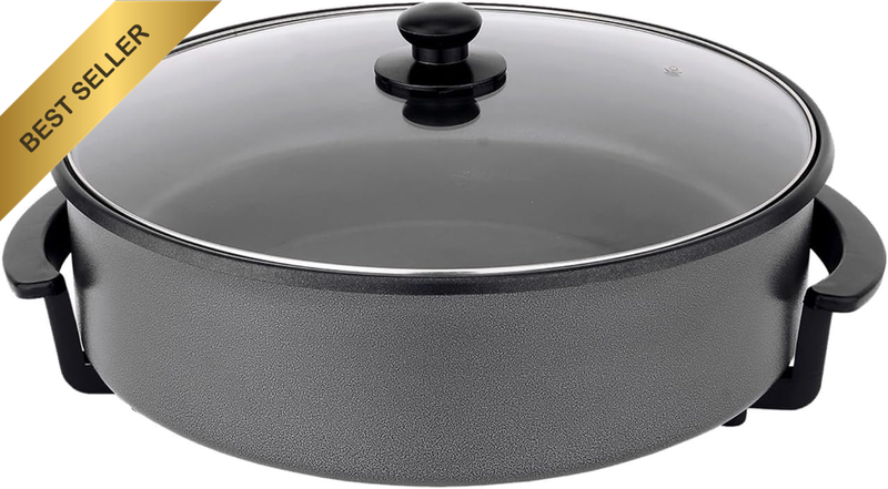 38CM Electric Kitchen Skillet with Nonstick Coated Grill Pan & Glass Lid Cover,