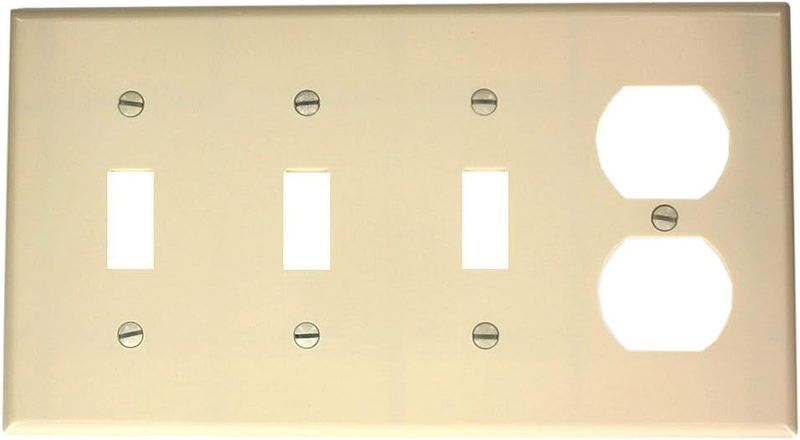 4-Gang 3-Toggle 1-Duplex Device Combination Wallplate, Standard Size, P38-T, Lig