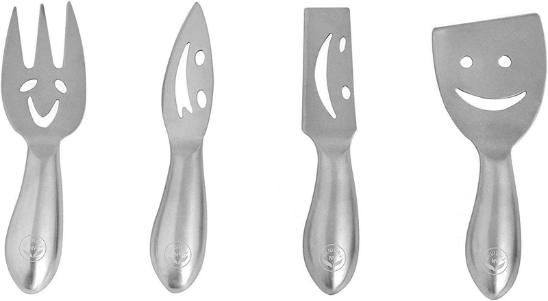 Newlineny Stainless Steel 4 Pieces Smiling Faces Cheese Knife Set: Hard and Soft