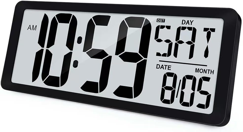 15" Large Digital Wall Clock Battery Operated, Digital Clock Display with Day, Date & Temperature, Large Wall Clock for Bedroom, Livingroom, Office(4.6" Numbers)