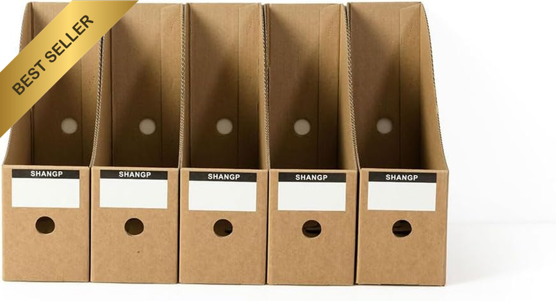 5 Pack Brown Cardboard Magazine File Holder, Large Volume Desk Organizer Box for