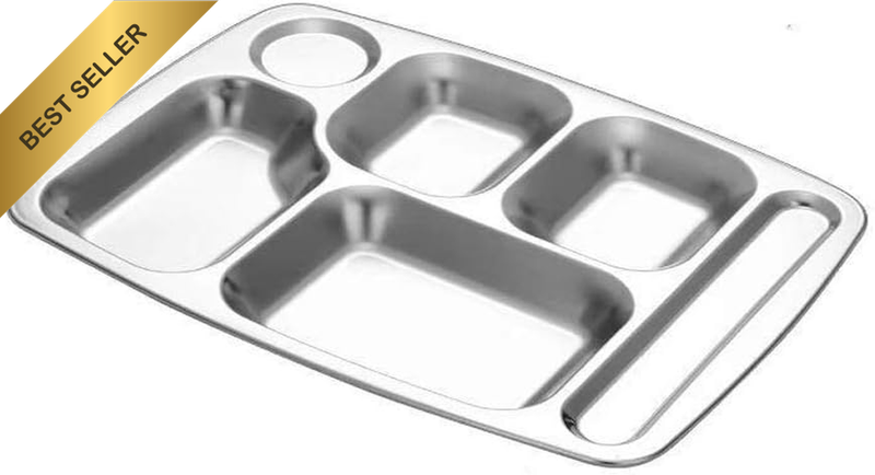 Stainless Steel Rectangular Dinner Plate with 6 Compartments CJ346 (Set of 2)
