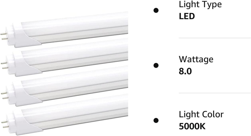 T8 T10 T12 2FT LED Light Tube - 8W LED for 24 Inch Fluorescent Bulb, 20W Equival