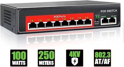 AI Poe Switch (8 POE Ports +2 Uplink), 802.3Af/At Poe+ 100Mbps