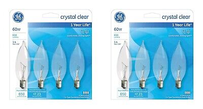 GE 60-Watt Crystal Clear Flame Tip CA-Type Light Bulbs w/Candelabra Base 8 Pack