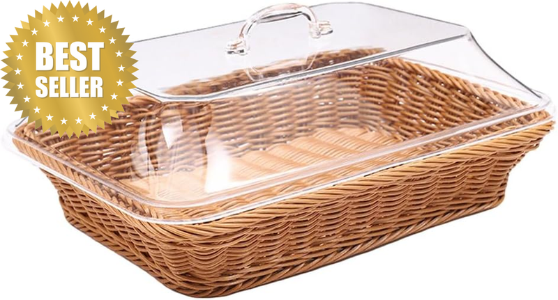 Woven Bread Basket with Lid, Woven Wicker Oval Bread, Food Serving Basket, Multi