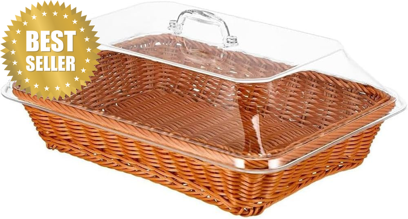 Bread Basket with Lid Woven Rattan Serving Basket Acrylic Cover | Bread Basket w