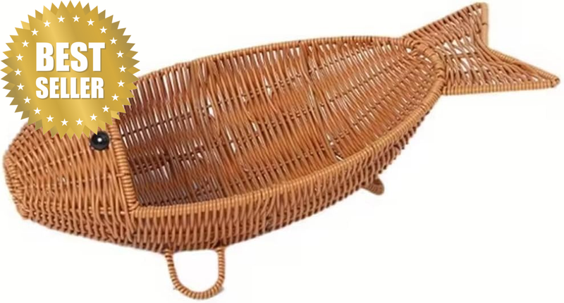 Imitation Rattan Basket, Unique Fish Shape Storage Basket, Fruit Serving Bowl, F